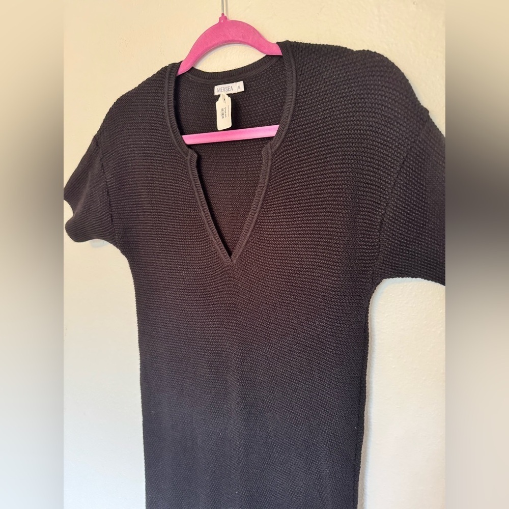 NEW Mersea Ixchel Knit Mini Dress V Neck Black Medium NO BELT NWT - Picture 5 of 9